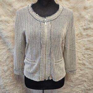 JANA Women's Tweed Black Zip Up Blazer Jacket Size M